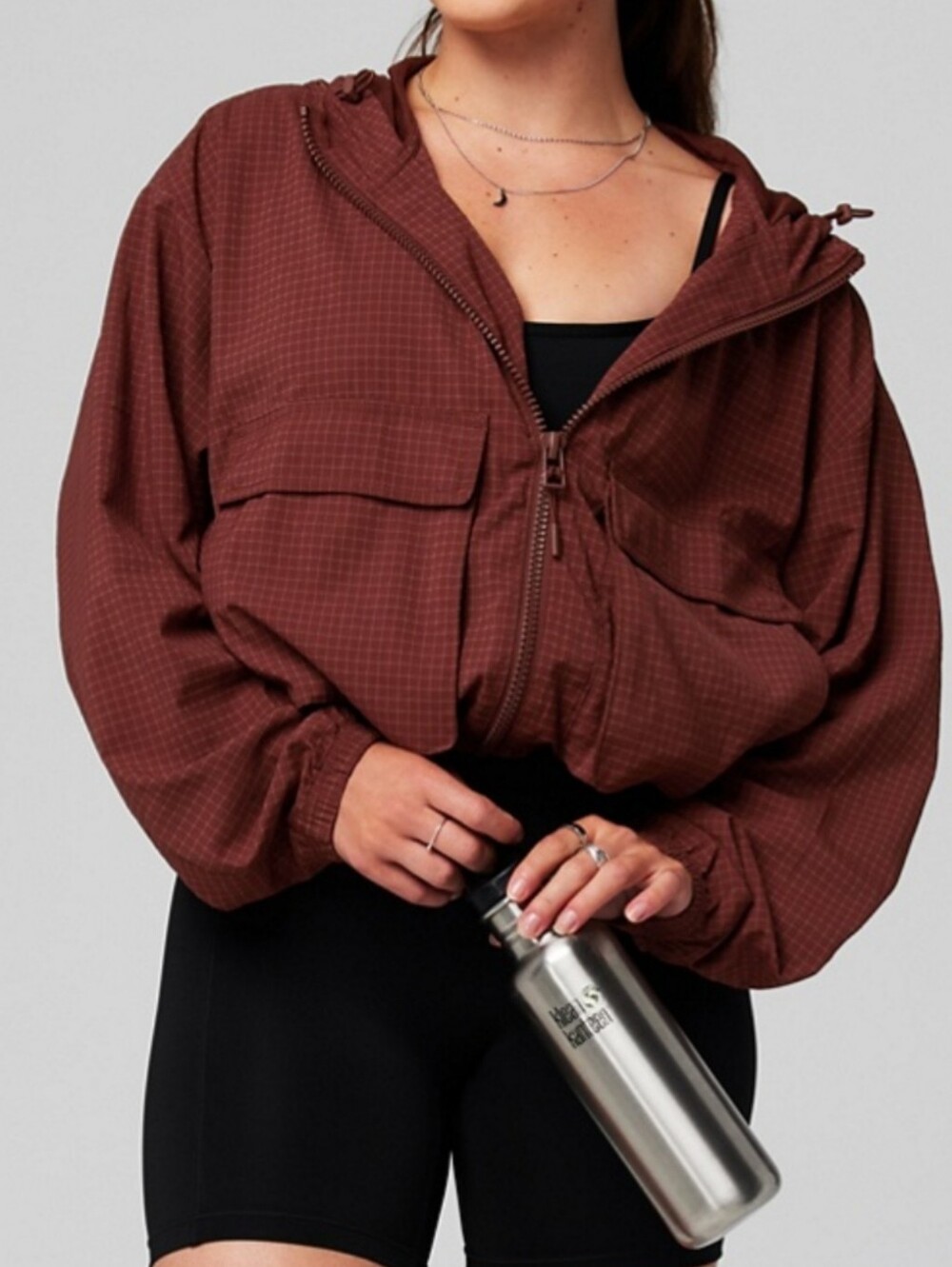 NWOT Fabletics Rust Brown/Burgandy Zip-Front Jacket with matching Shorts